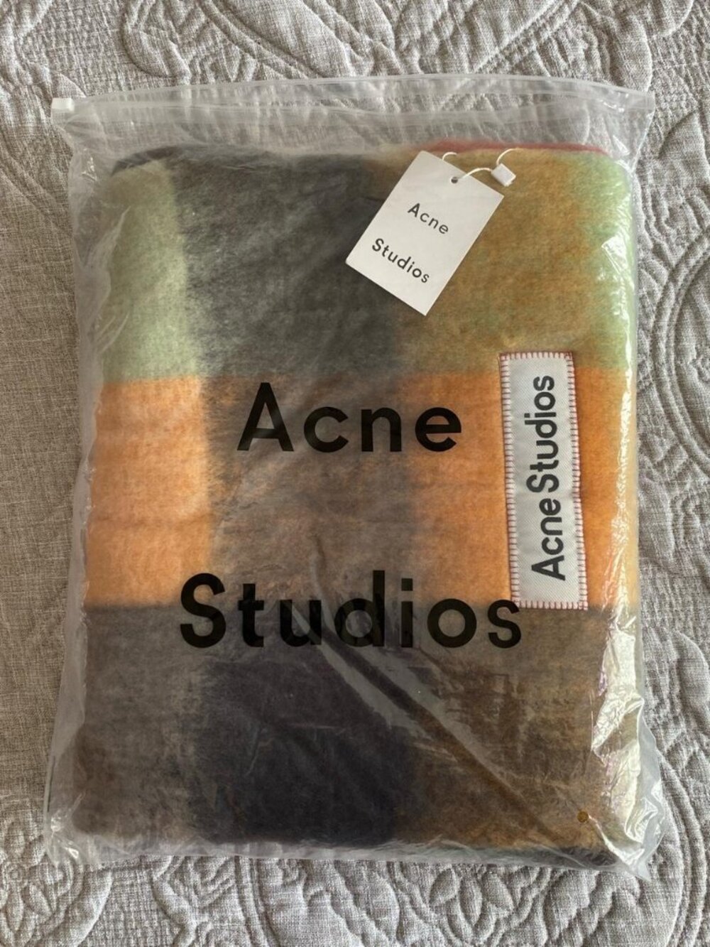 Acne Studios Mohair Checked Scarf Green Orange Multicolor Fringe